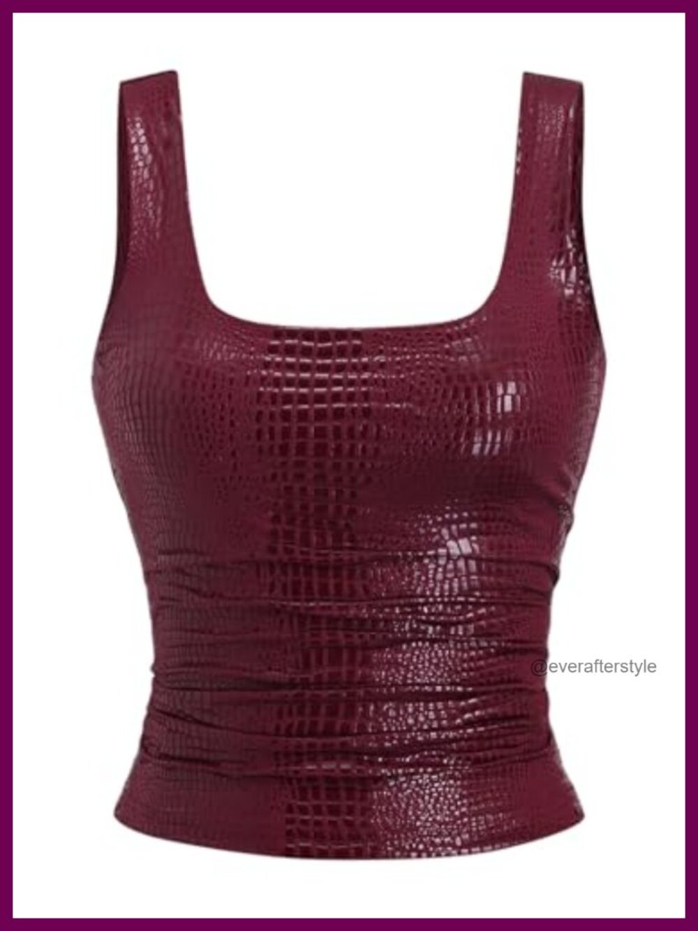 Faux Leather PU Sleeveless Square Neck Ruched Slim Fit Y2K Tank Top